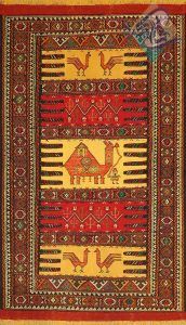 قالیچه دستباف گلیم سوزنی کرد باف قوچانی با نقوش ذهنی