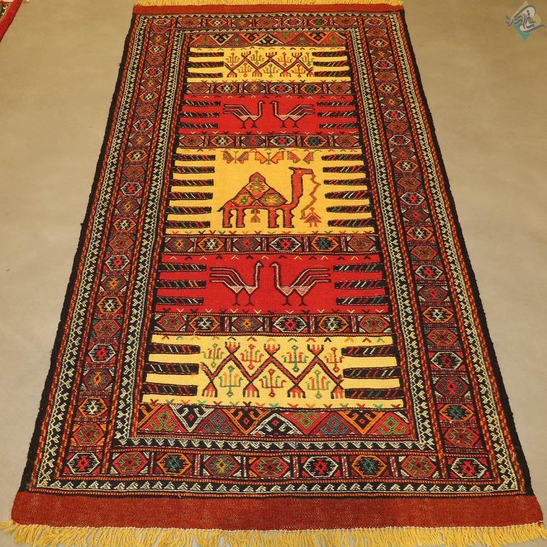 قالیچه گلیم سوزنی کورمانژ قوچانی پشم و رنگ گیاهی