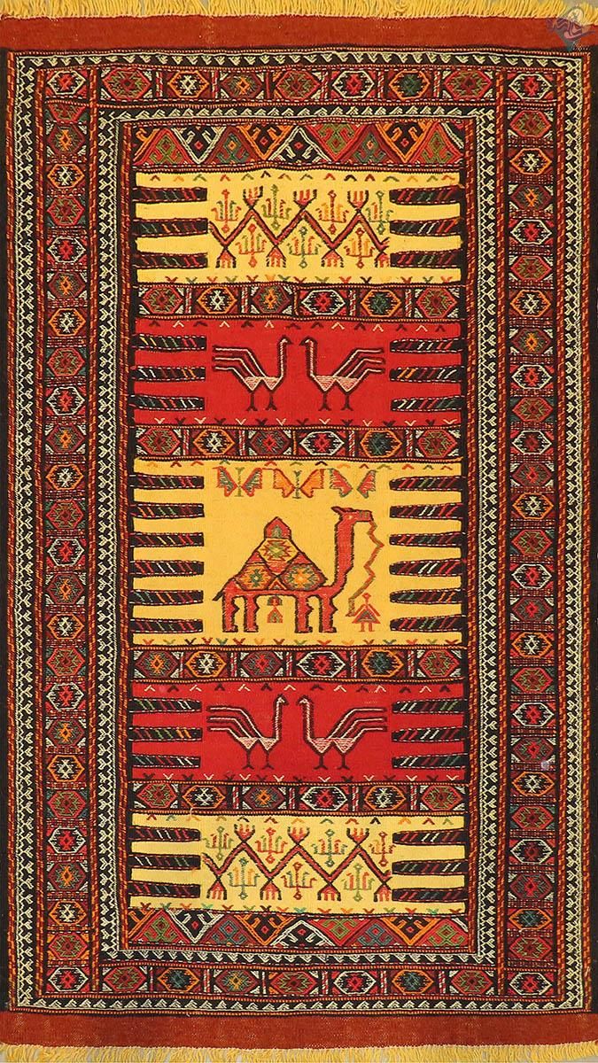 قالیچه گلیم سوزنی کورمانژ قوچانی پشم و رنگ گیاهی