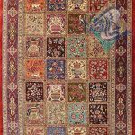 فرش دستی کامل ابریشم قم سایز زرونیم نقش خشتی